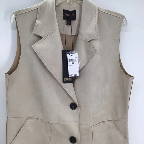 TRUTH by Republic Women’s Faux Suede Button-Up Vest Stone NWT Size Medium - Picture 2 of 9